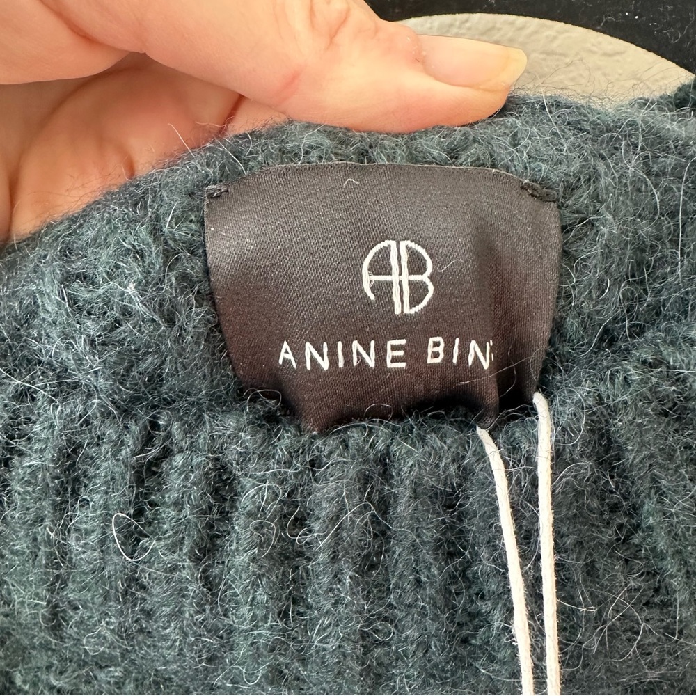 NWT Anine Bing Kendrick Sweater Logo Dark Teal SZ XS - Picture 4 of 8